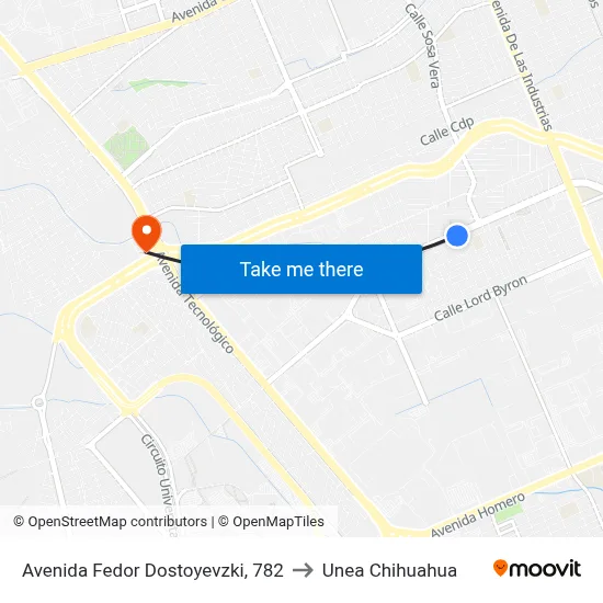 Avenida Fedor Dostoyevzki, 782 to Unea Chihuahua map