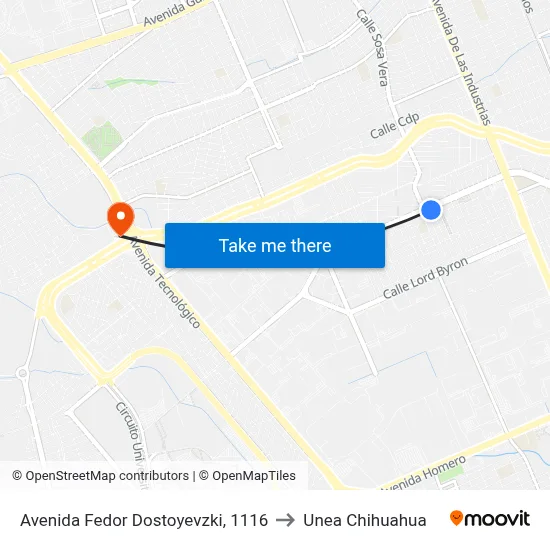 Avenida Fedor Dostoyevzki, 1116 to Unea Chihuahua map