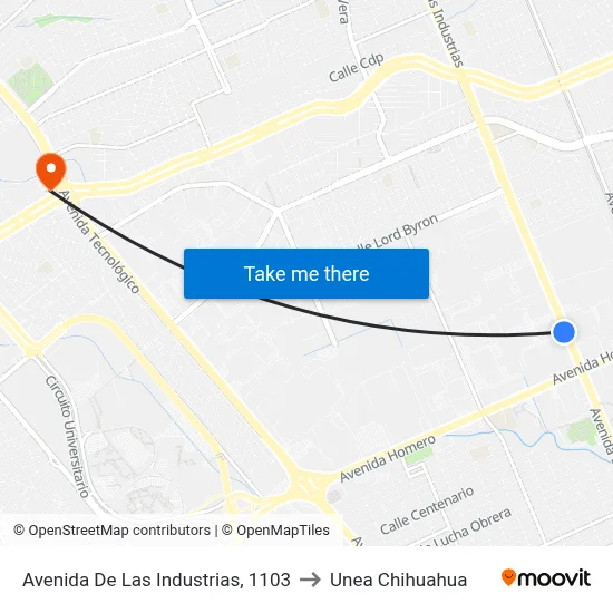 Avenida De Las Industrias, 1103 to Unea Chihuahua map