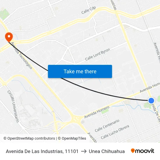 Avenida De Las Industrias, 11101 to Unea Chihuahua map