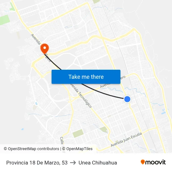 Provincia 18 De Marzo, 53 to Unea Chihuahua map