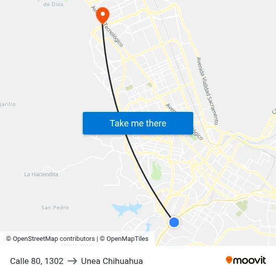Calle 80, 1302 to Unea Chihuahua map