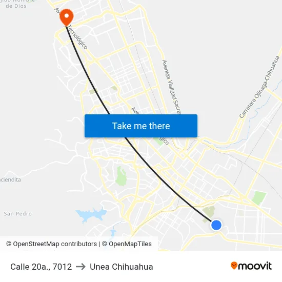 Calle 20a., 7012 to Unea Chihuahua map