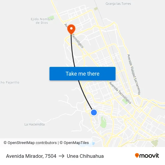 Avenida Mirador, 7504 to Unea Chihuahua map