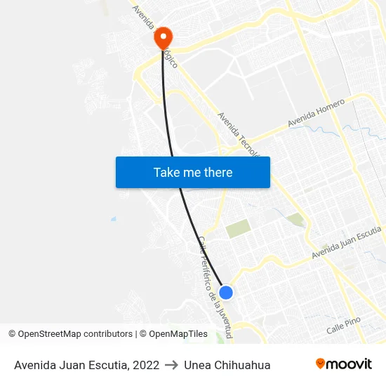 Avenida Juan Escutia, 2022 to Unea Chihuahua map