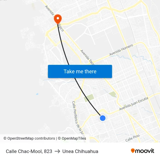 Calle Chac-Mool, 823 to Unea Chihuahua map