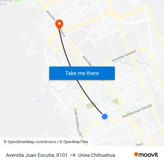 Avenida Juan Escutia, 8101 to Unea Chihuahua map
