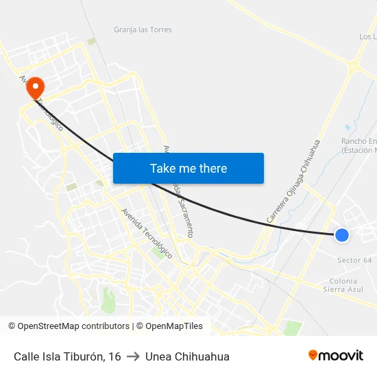 Calle Isla Tiburón, 16 to Unea Chihuahua map