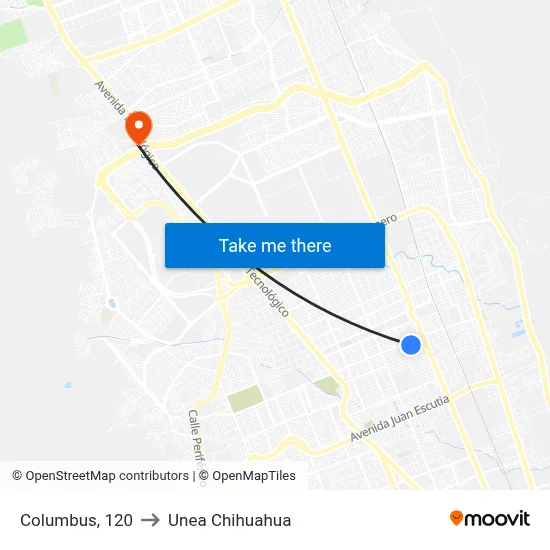 Columbus, 120 to Unea Chihuahua map