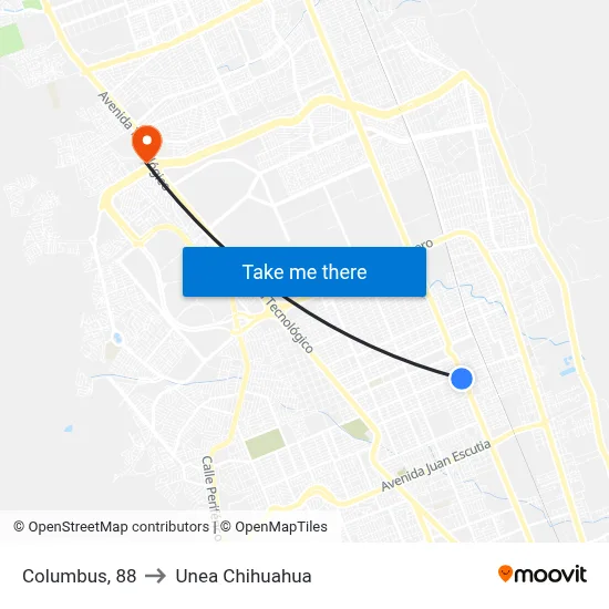 Columbus, 88 to Unea Chihuahua map