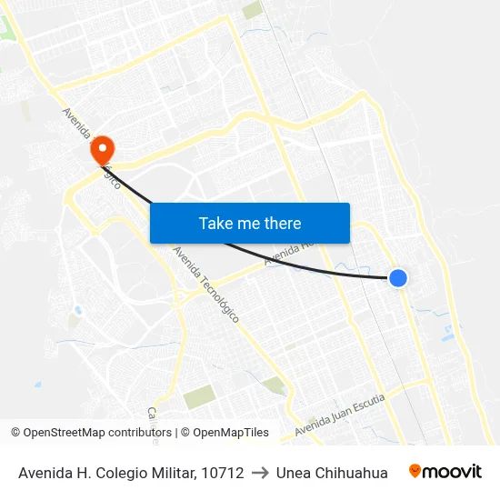 Avenida H. Colegio Militar, 10712 to Unea Chihuahua map