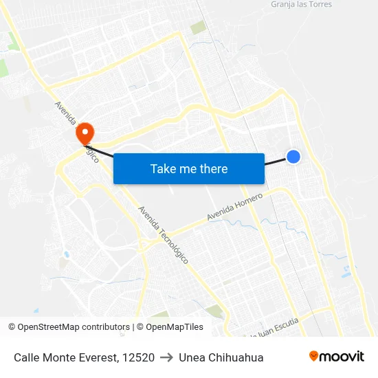 Calle Monte Everest, 12520 to Unea Chihuahua map