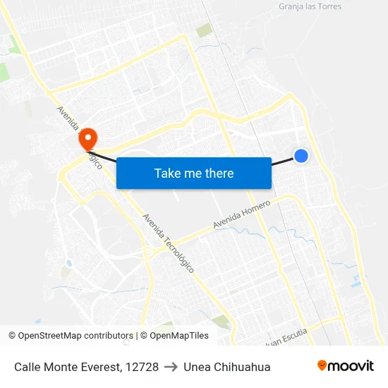 Calle Monte Everest, 12728 to Unea Chihuahua map