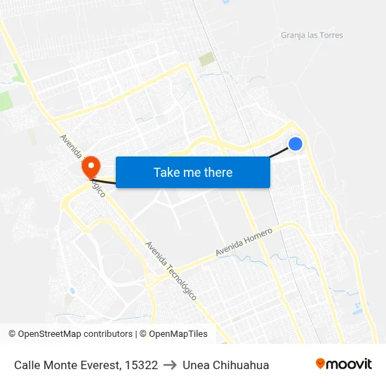 Calle Monte Everest, 15322 to Unea Chihuahua map
