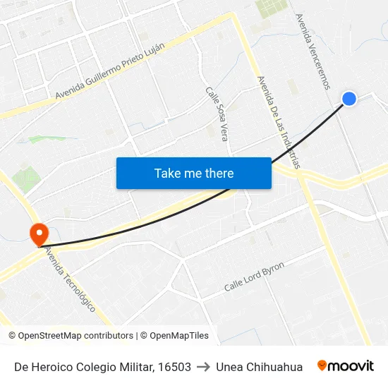 De Heroico Colegio Militar, 16503 to Unea Chihuahua map