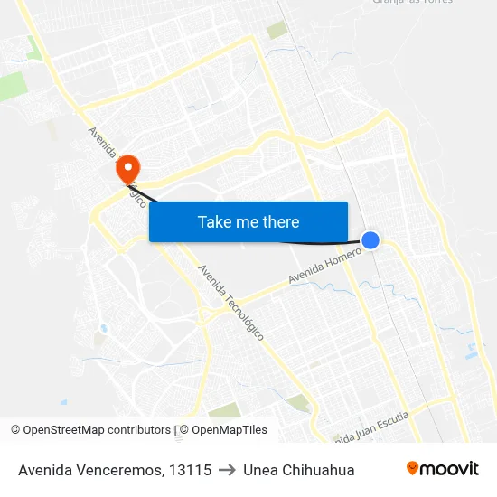 Avenida Venceremos, 13115 to Unea Chihuahua map