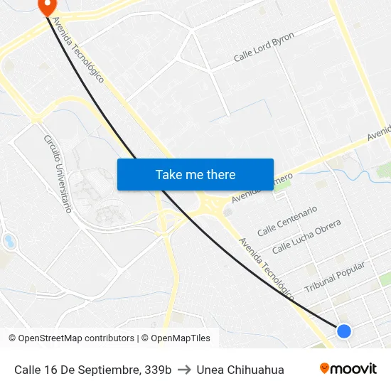 Calle 16 De Septiembre, 339b to Unea Chihuahua map