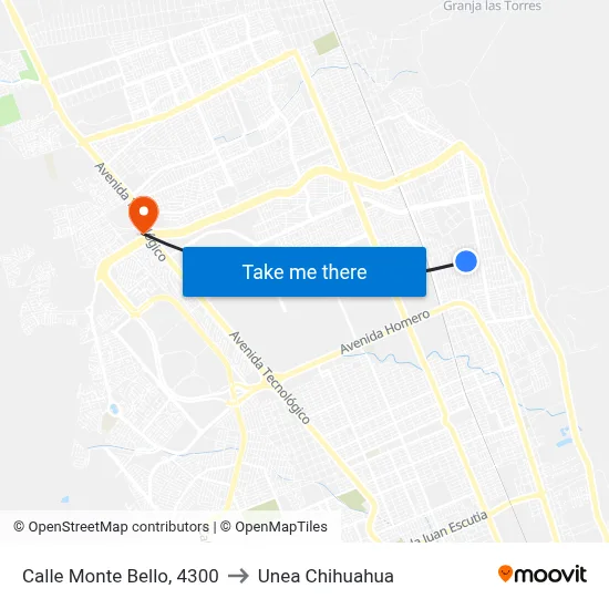 Calle Monte Bello, 4300 to Unea Chihuahua map