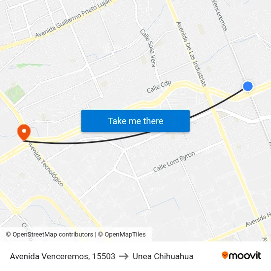 Avenida Venceremos, 15503 to Unea Chihuahua map
