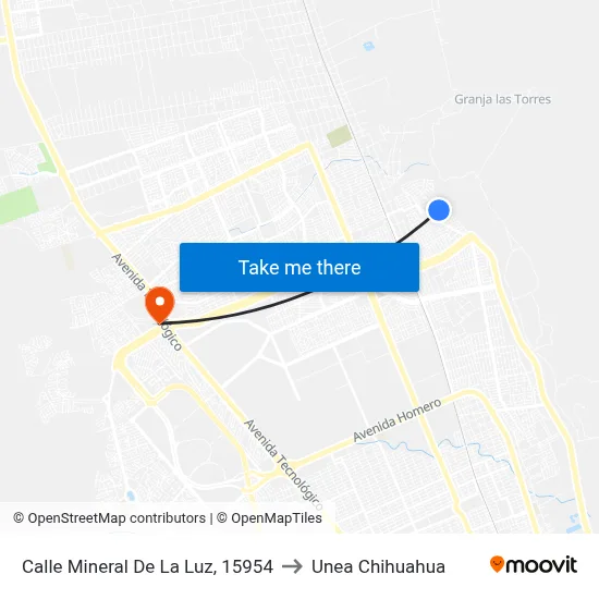 Calle Mineral De La Luz, 15954 to Unea Chihuahua map
