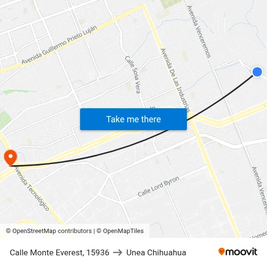 Calle Monte Everest, 15936 to Unea Chihuahua map