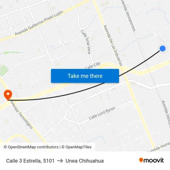 Calle 3 Estrella, 5101 to Unea Chihuahua map