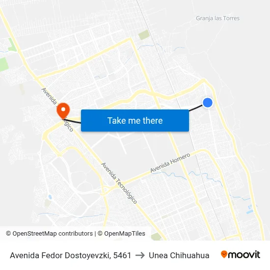 Avenida Fedor Dostoyevzki, 5461 to Unea Chihuahua map