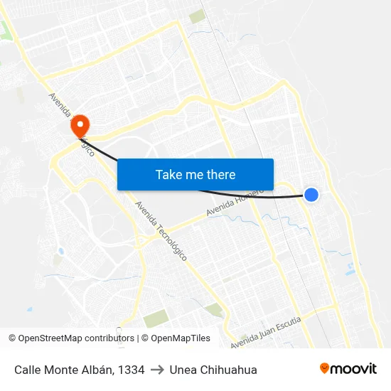 Calle Monte Albán, 1334 to Unea Chihuahua map