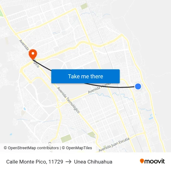 Calle Monte Pico, 11729 to Unea Chihuahua map