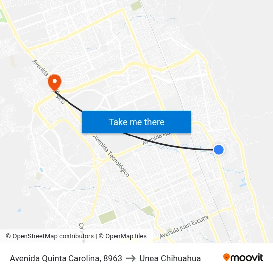 Avenida Quinta Carolina, 8963 to Unea Chihuahua map