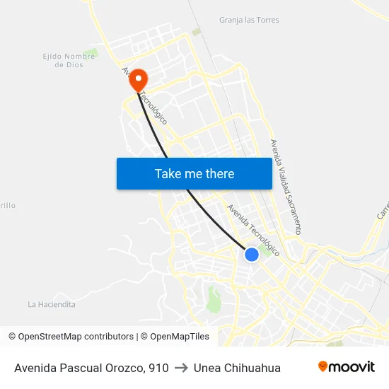 Avenida Pascual Orozco, 910 to Unea Chihuahua map