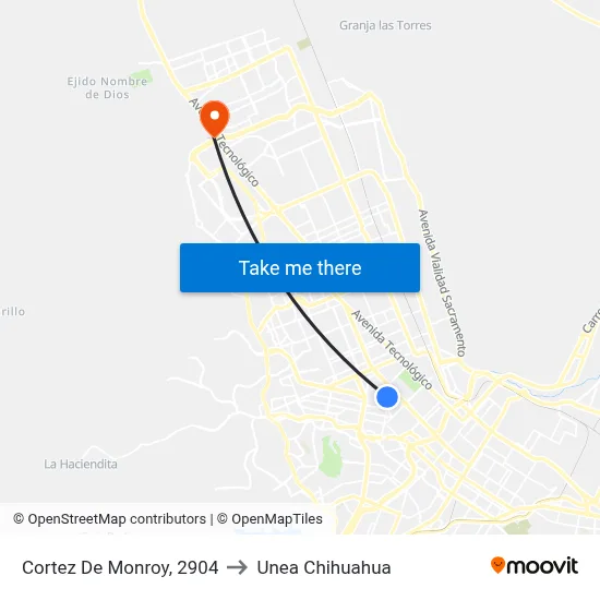 Cortez De Monroy, 2904 to Unea Chihuahua map