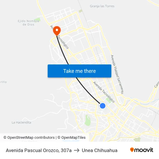 Avenida Pascual Orozco, 307a to Unea Chihuahua map