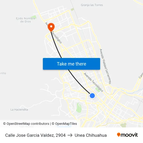 Calle Jose Garcia Valdez, 2904 to Unea Chihuahua map