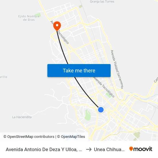 Avenida Antonio De Deza Y Ulloa, 2906 to Unea Chihuahua map