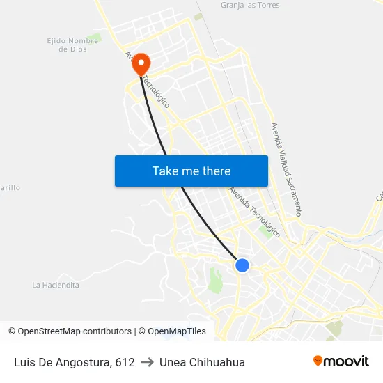 Luis De Angostura, 612 to Unea Chihuahua map