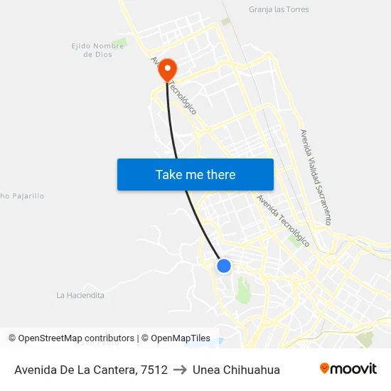 Avenida De La Cantera, 7512 to Unea Chihuahua map
