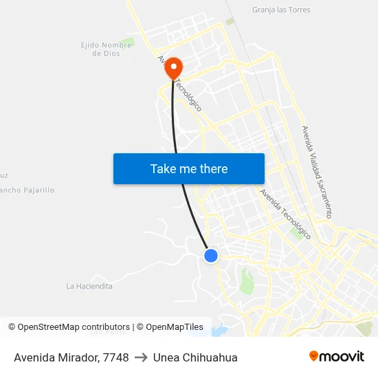 Avenida Mirador, 7748 to Unea Chihuahua map