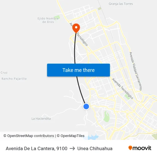 Avenida De La Cantera, 9100 to Unea Chihuahua map