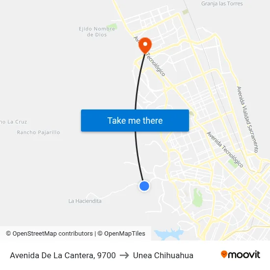 Avenida De La Cantera, 9700 to Unea Chihuahua map