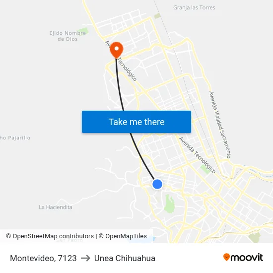 Montevideo, 7123 to Unea Chihuahua map