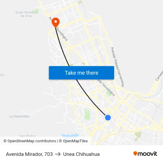 Avenida Mirador, 703 to Unea Chihuahua map