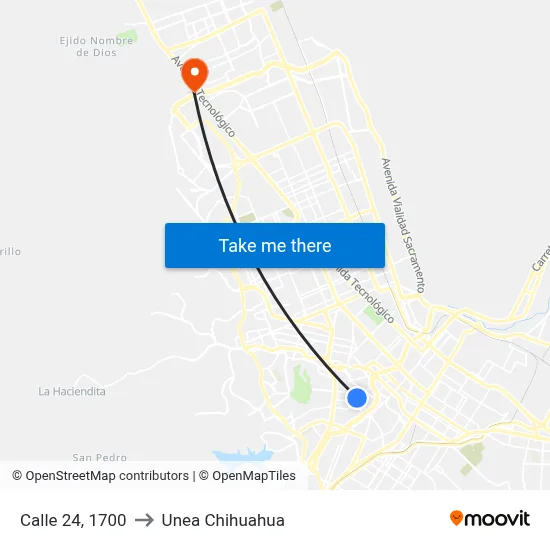 Calle 24, 1700 to Unea Chihuahua map