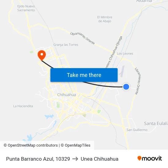 Punta Barranco Azul, 10329 to Unea Chihuahua map