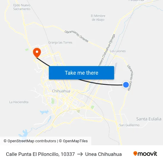 Calle Punta El Piloncillo, 10337 to Unea Chihuahua map