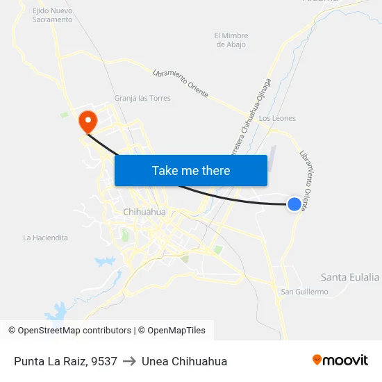 Punta La Raiz, 9537 to Unea Chihuahua map