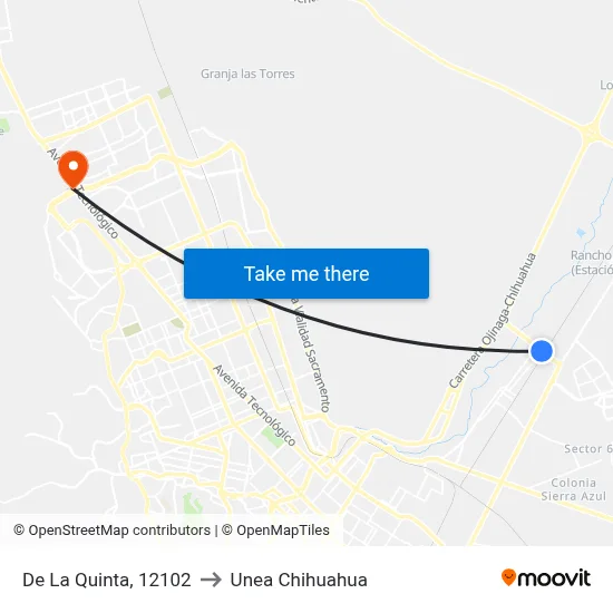 De La Quinta, 12102 to Unea Chihuahua map