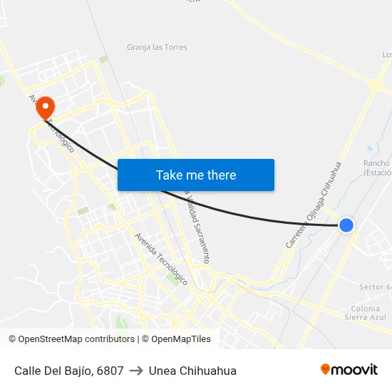 Calle Del Bajío, 6807 to Unea Chihuahua map