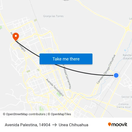 Avenida Palestina, 14904 to Unea Chihuahua map