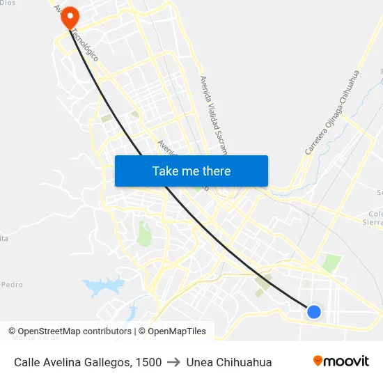 Calle Avelina Gallegos, 1500 to Unea Chihuahua map